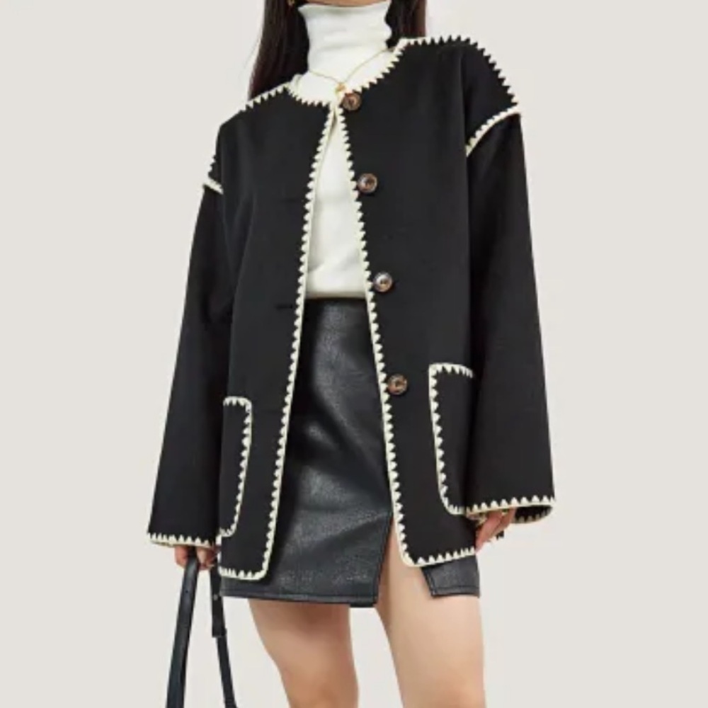 J.ING Contrast Drop Shoulder Wool Blend Jacket Coat